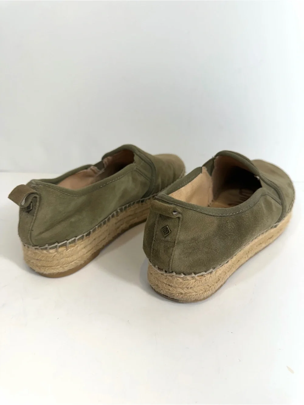 SAM EDELMAN Carrin Olive Green Suede Espadrille Platform Slip-On Flats – Size 7.